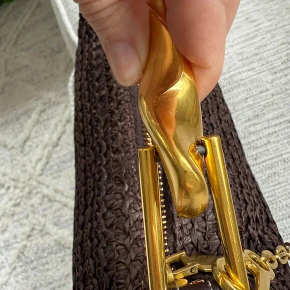 Neiman Marcus Coffee Handmade Straw Crossbody Bag - Picture 5 of 9